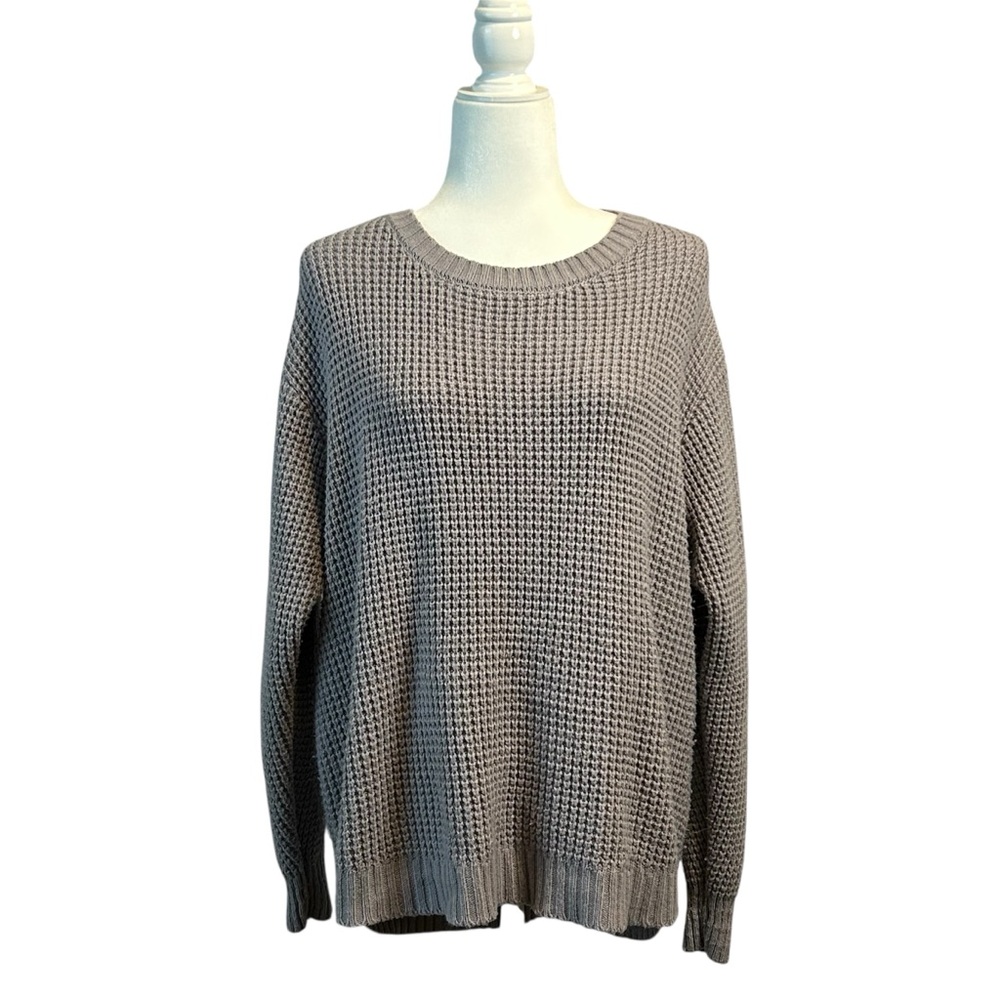 Waffle Sweater, Plus Size, Gray/Grey, Zenana, 1X